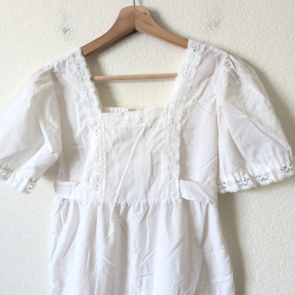 Vintage 60s 70s Made in California White Swiss Dot Lace Prairie Maxi Dress 14 S
